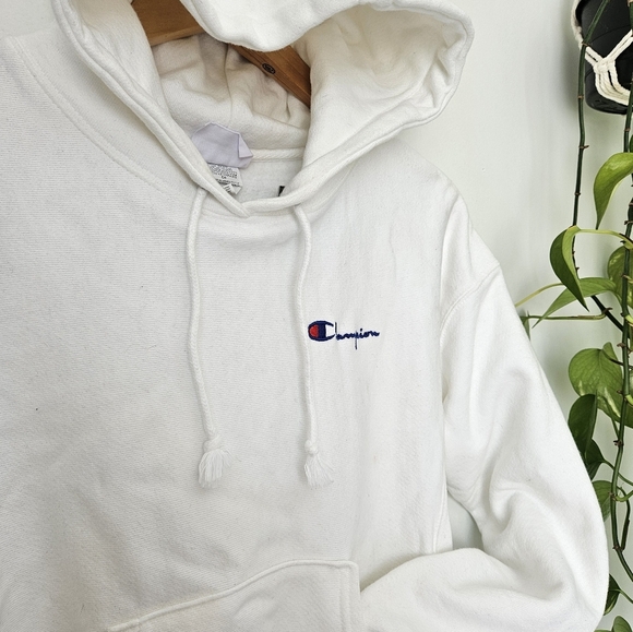 Champion Reverse Weave White Hoodie Small Classic Pullover Sweater Logo Embroide - Picture 6 of 12